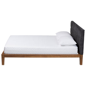Baxton Studio Baxton Studio Mariette Japandi Queen Bed in Dark Grey Teddy Fabric & Walnut Wood Frame, Modern Elegance BBT61242-XD841-26 Dark Grey/Walnut-Queen