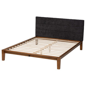 Baxton Studio Baxton Studio Mariette Japandi Queen Bed in Dark Grey Teddy Fabric & Walnut Wood Frame, Modern Elegance BBT61242-XD841-26 Dark Grey/Walnut-Queen