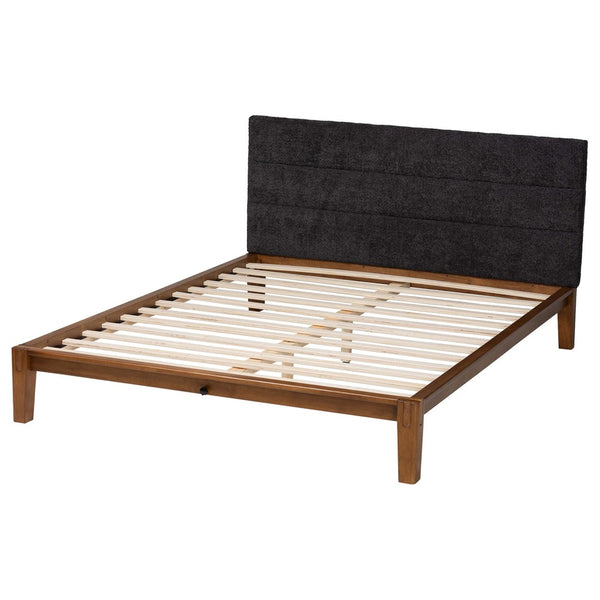 Baxton Studio Baxton Studio Mariette Japandi Queen Bed in Dark Grey Teddy Fabric & Walnut Wood Frame, Modern Elegance BBT61242-XD841-26 Dark Grey/Walnut-Queen