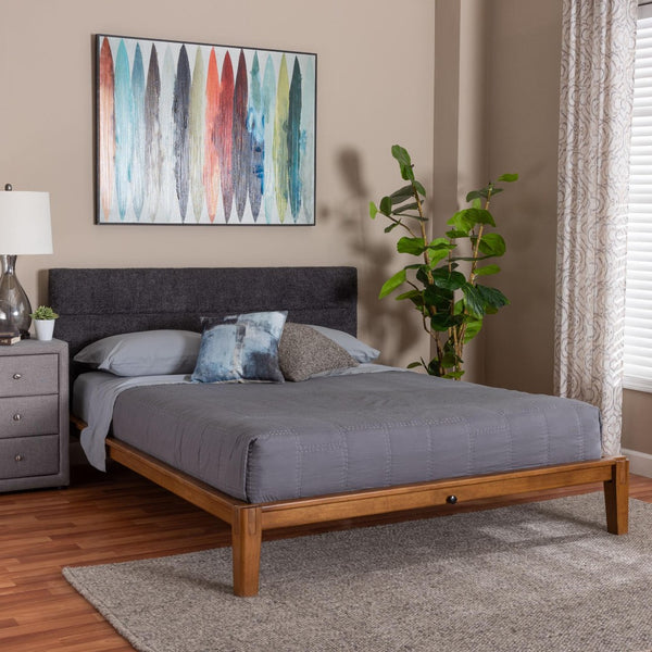 Baxton Studio Baxton Studio Mariette Japandi Queen Bed in Dark Grey Teddy Fabric & Walnut Wood Frame, Modern Elegance BBT61242-XD841-26 Dark Grey/Walnut-Queen