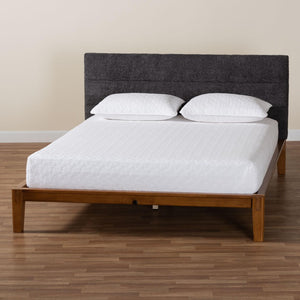 Baxton Studio Baxton Studio Mariette Japandi Queen Bed in Dark Grey Teddy Fabric & Walnut Wood Frame, Modern Elegance BBT61242-XD841-26 Dark Grey/Walnut-Queen