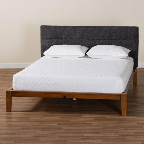 Baxton Studio Baxton Studio Mariette Japandi Queen Bed in Dark Grey Teddy Fabric & Walnut Wood Frame, Modern Elegance BBT61242-XD841-26 Dark Grey/Walnut-Queen