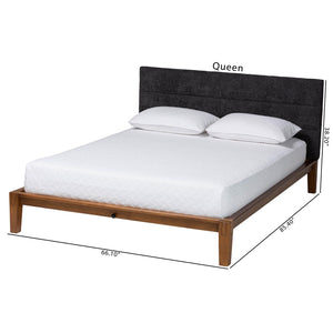 Baxton Studio Baxton Studio Mariette Japandi Queen Bed in Dark Grey Teddy Fabric & Walnut Wood Frame, Modern Elegance BBT61242-XD841-26 Dark Grey/Walnut-Queen