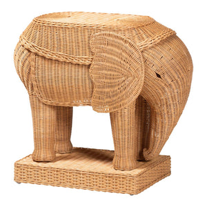 Baxton Studio bali Elissa Bohemian Elephant End Table – Handcrafted Rattan Accent Table for Stylish Interiors Elephant-Light Honey Rattan-ET