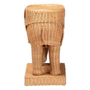 Baxton Studio bali Elissa Bohemian Elephant End Table – Handcrafted Rattan Accent Table for Stylish Interiors Elephant-Light Honey Rattan-ET