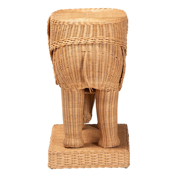 Baxton Studio bali Elissa Bohemian Elephant End Table – Handcrafted Rattan Accent Table for Stylish Interiors Elephant-Light Honey Rattan-ET