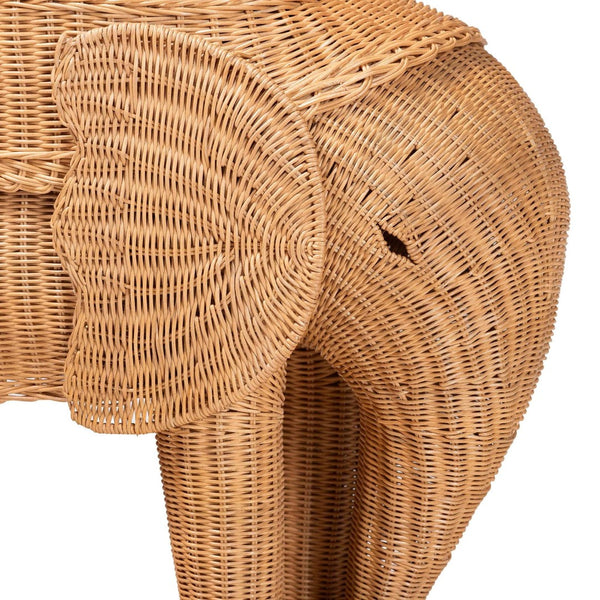 Baxton Studio bali Elissa Bohemian Elephant End Table – Handcrafted Rattan Accent Table for Stylish Interiors Elephant-Light Honey Rattan-ET