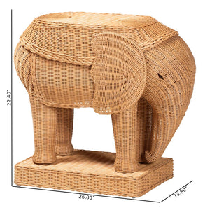 Baxton Studio bali Elissa Bohemian Elephant End Table – Handcrafted Rattan Accent Table for Stylish Interiors Elephant-Light Honey Rattan-ET