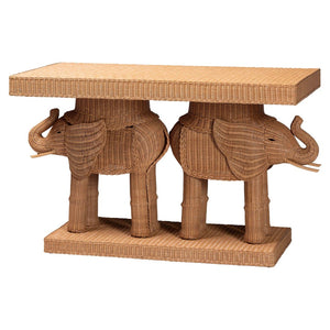Baxton Studio bali Elissa Bohemian Honey Rattan Elephant Console Table - Handcrafted Rustic Design for Your Home Elephant-Light Honey Rattan-Console Table