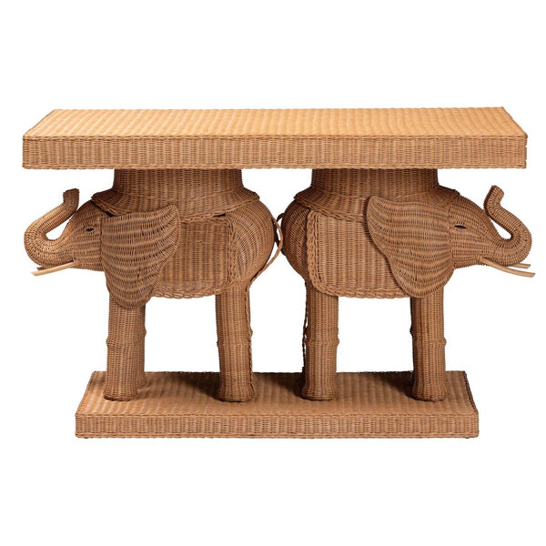 Baxton Studio bali Elissa Bohemian Honey Rattan Elephant Console Table - Handcrafted Rustic Design for Your Home Elephant-Light Honey Rattan-Console Table