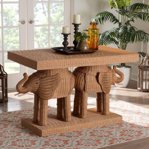Baxton Studio bali Elissa Bohemian Honey Rattan Elephant Console Table - Handcrafted Rustic Design for Your Home Elephant-Light Honey Rattan-Console Table