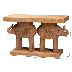 Baxton Studio bali Elissa Bohemian Honey Rattan Elephant Console Table - Handcrafted Rustic Design for Your Home Elephant-Light Honey Rattan-Console Table