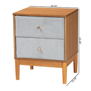 Baxton Studio Baxton Studio Elegant Mid-Century Grey Corduroy Nightstand with Oak Brown Wood Legs for Storage MG9012-Grey-HC1315-16/NT-Oak-2DW-NS