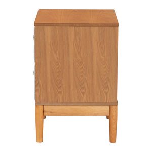 Baxton Studio Baxton Studio Elegant Mid-Century Grey Corduroy Nightstand with Oak Brown Wood Legs for Storage MG9012-Grey-HC1315-16/NT-Oak-2DW-NS
