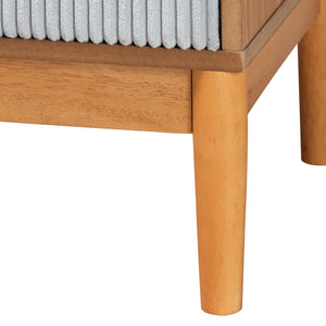 Baxton Studio Baxton Studio Elegant Mid-Century Grey Corduroy Nightstand with Oak Brown Wood Legs for Storage MG9012-Grey-HC1315-16/NT-Oak-2DW-NS