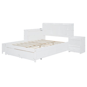 English Elm Full Size Wooden Platform Bed With Desk, Storage Drawers, Usb Ports, Nightstand & Modern Design N820S00029K