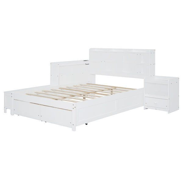 English Elm Full Size Wooden Platform Bed With Desk, Storage Drawers, Usb Ports, Nightstand & Modern Design N820S00029K