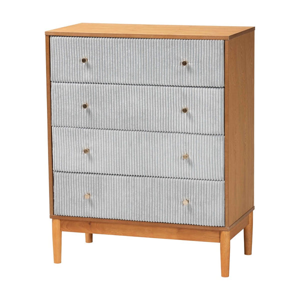 Baxton Studio Baxton Studio Taylin 4-Drawer Chest in Grey Corduroy & Oak Brown - Stylish Mid-Century Storage Solution MG9012-Grey-HC1315-16/NT-Oak-4DW-Chest