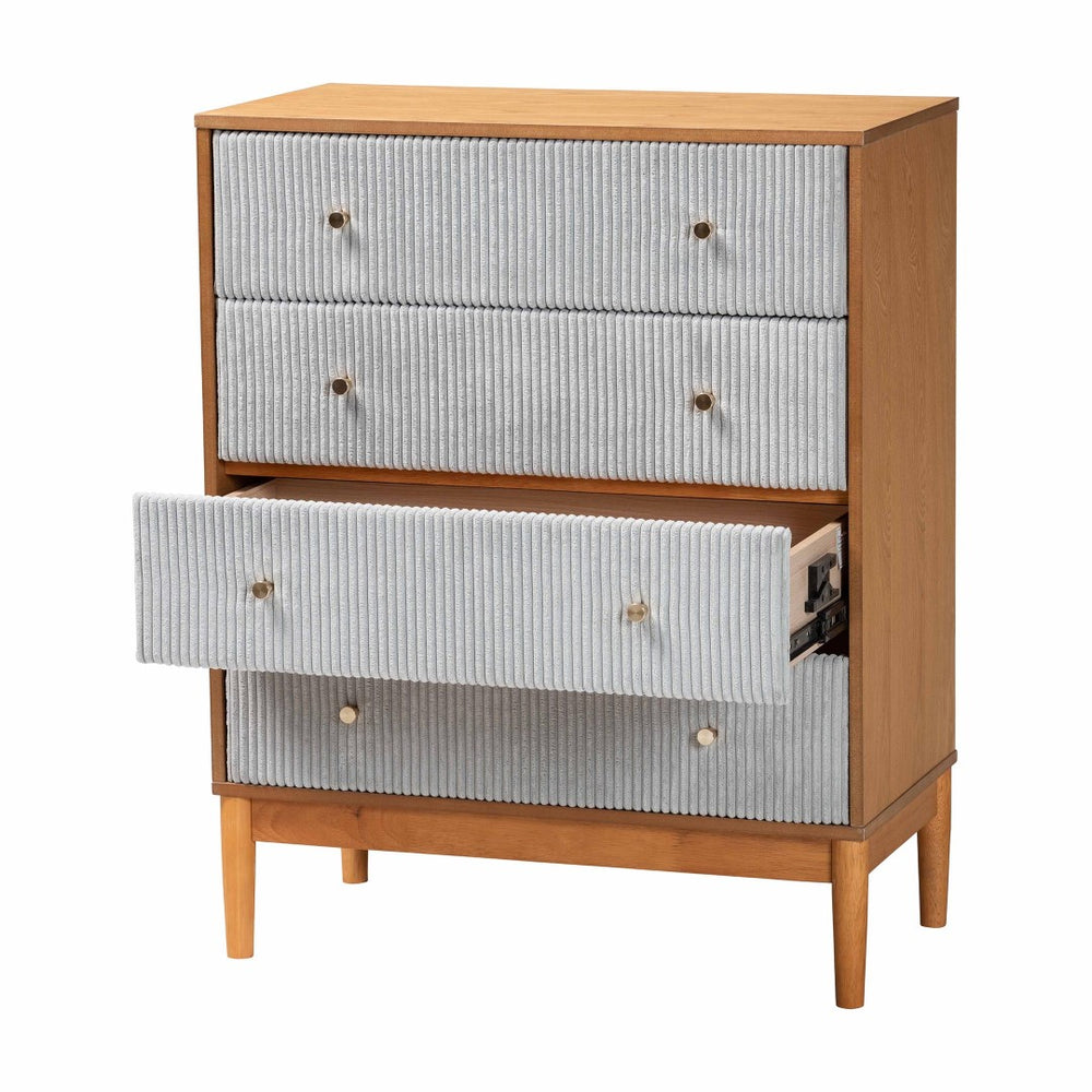 Baxton Studio Baxton Studio Taylin 4-Drawer Chest in Grey Corduroy & Oak Brown - Stylish Mid-Century Storage Solution MG9012-Grey-HC1315-16/NT-Oak-4DW-Chest