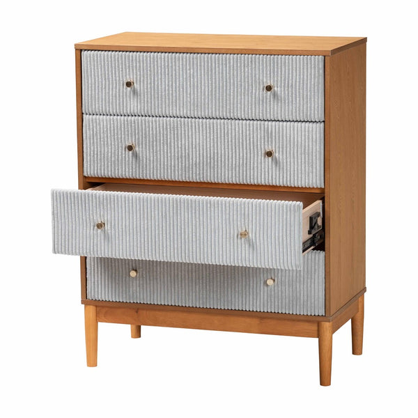 Baxton Studio Baxton Studio Taylin 4-Drawer Chest in Grey Corduroy & Oak Brown - Stylish Mid-Century Storage Solution MG9012-Grey-HC1315-16/NT-Oak-4DW-Chest