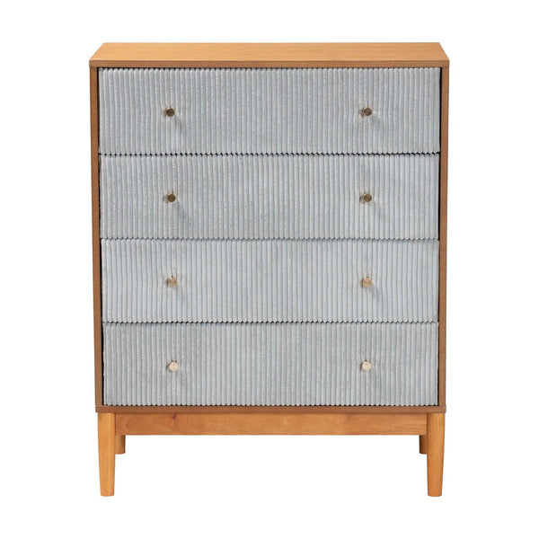 Baxton Studio Baxton Studio Taylin 4-Drawer Chest in Grey Corduroy & Oak Brown - Stylish Mid-Century Storage Solution MG9012-Grey-HC1315-16/NT-Oak-4DW-Chest
