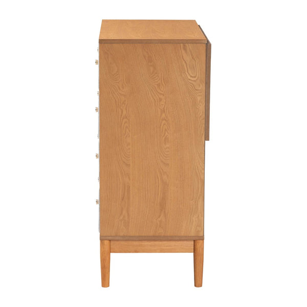 Baxton Studio Baxton Studio Taylin 4-Drawer Chest in Grey Corduroy & Oak Brown - Stylish Mid-Century Storage Solution MG9012-Grey-HC1315-16/NT-Oak-4DW-Chest