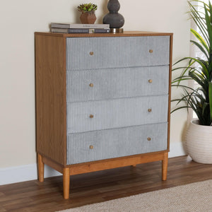 Baxton Studio Baxton Studio Taylin 4-Drawer Chest in Grey Corduroy & Oak Brown - Stylish Mid-Century Storage Solution MG9012-Grey-HC1315-16/NT-Oak-4DW-Chest