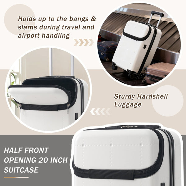 English Elm Luggage 5 Piece Hardside Abs Set with Front Access Carry on and Tsa Spinner Wheels White N732P391557K