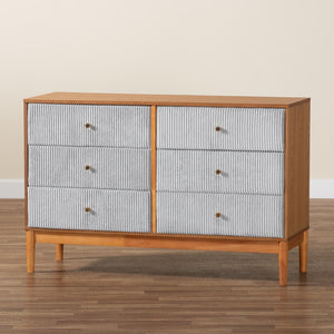 Baxton Studio Baxton Studio Taylin Mid-Century Grey Corduroy Dresser with Oak Brown Legs - Stylish Storage Solution MG9012-Grey-HC1315-16/NT-Oak-6DW-Dresser