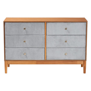 Baxton Studio Baxton Studio Taylin Mid-Century Grey Corduroy Dresser with Oak Brown Legs - Stylish Storage Solution MG9012-Grey-HC1315-16/NT-Oak-6DW-Dresser
