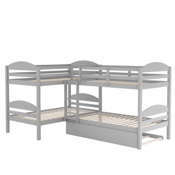 English Elm Twin L-shaped Mission Bunk with Trundle Sleeps Five Solid Pine Kids Room Bed LT000024AAE