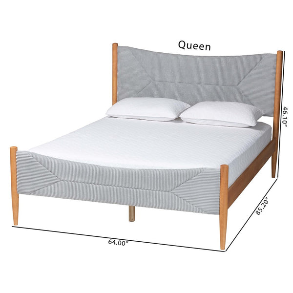 Baxton Studio Baxton Studio Taylin Mid-Century Grey Corduroy Queen Bed with Oak Wood Accents - Stylish Comfort! MG0243-Grey-HC1315-16/NT-Oak-Queen