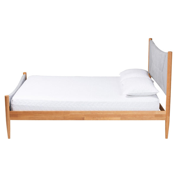Baxton Studio Baxton Studio Taylin Mid-Century Grey Corduroy Queen Bed with Oak Wood Accents - Stylish Comfort! MG0243-Grey-HC1315-16/NT-Oak-Queen