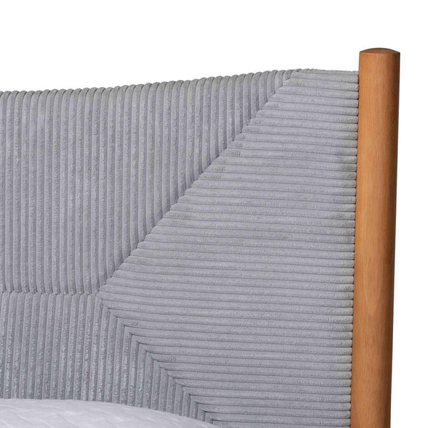 Baxton Studio Baxton Studio Taylin Mid-Century Grey Corduroy Queen Bed with Oak Wood Accents - Stylish Comfort! MG0243-Grey-HC1315-16/NT-Oak-Queen