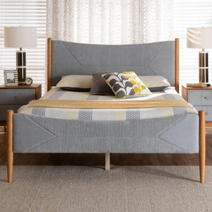Baxton Studio Baxton Studio Taylin Mid-Century Grey Corduroy Queen Bed with Oak Wood Accents - Stylish Comfort! MG0243-Grey-HC1315-16/NT-Oak-Queen