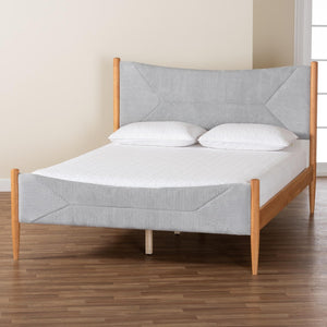 Baxton Studio Baxton Studio Taylin Mid-Century Grey Corduroy Queen Bed with Oak Wood Accents - Stylish Comfort! MG0243-Grey-HC1315-16/NT-Oak-Queen