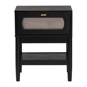 Baxton Studio Baxton Studio Shirin Mid-Century Nightstand: Beige Fabric & Black Wood Design for Small Spaces MG9013-Sand Stone-FG2203-2/Black-1DW-NS