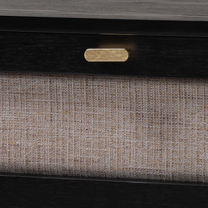 Baxton Studio Baxton Studio Shirin Mid-Century Nightstand: Beige Fabric & Black Wood Design for Small Spaces MG9013-Sand Stone-FG2203-2/Black-1DW-NS