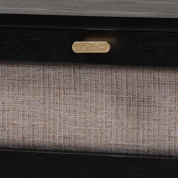 Baxton Studio Baxton Studio Shirin Mid-Century Nightstand: Beige Fabric & Black Wood Design for Small Spaces MG9013-Sand Stone-FG2203-2/Black-1DW-NS