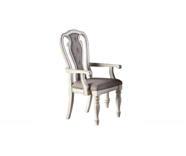 English Elm Transitional 9 Piece Oak Veneer Dining Set with Carved Chairs and Antique White Frame B011S01230