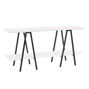 English Elm Celine 47" Console Table in White – Sleek MDF & Black Steel Legs, 2 Open Shelves, Fits Up to 45" TV B365P398250