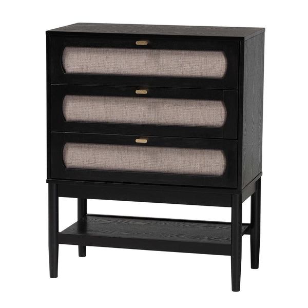 Baxton Studio Baxton Studio Shirin Mid-Century 3-Drawer Chest in Beige Fabric & Black Wood for Stylish Storage MG9013-Sand Stone-FG2203-2/Black-3DW-Chest