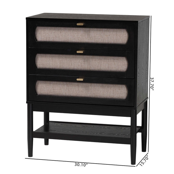 Baxton Studio Baxton Studio Shirin Mid-Century 3-Drawer Chest in Beige Fabric & Black Wood for Stylish Storage MG9013-Sand Stone-FG2203-2/Black-3DW-Chest