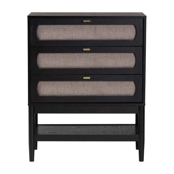 Baxton Studio Baxton Studio Shirin Mid-Century 3-Drawer Chest in Beige Fabric & Black Wood for Stylish Storage MG9013-Sand Stone-FG2203-2/Black-3DW-Chest