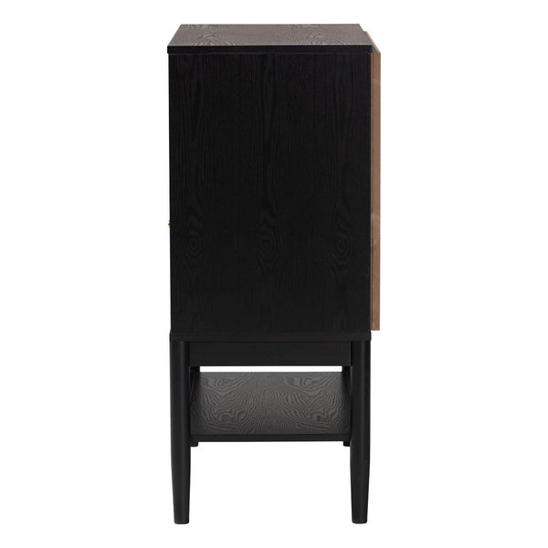 Baxton Studio Baxton Studio Shirin Mid-Century 3-Drawer Chest in Beige Fabric & Black Wood for Stylish Storage MG9013-Sand Stone-FG2203-2/Black-3DW-Chest