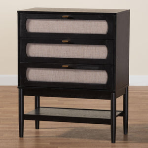 Baxton Studio Baxton Studio Shirin Mid-Century 3-Drawer Chest in Beige Fabric & Black Wood for Stylish Storage MG9013-Sand Stone-FG2203-2/Black-3DW-Chest
