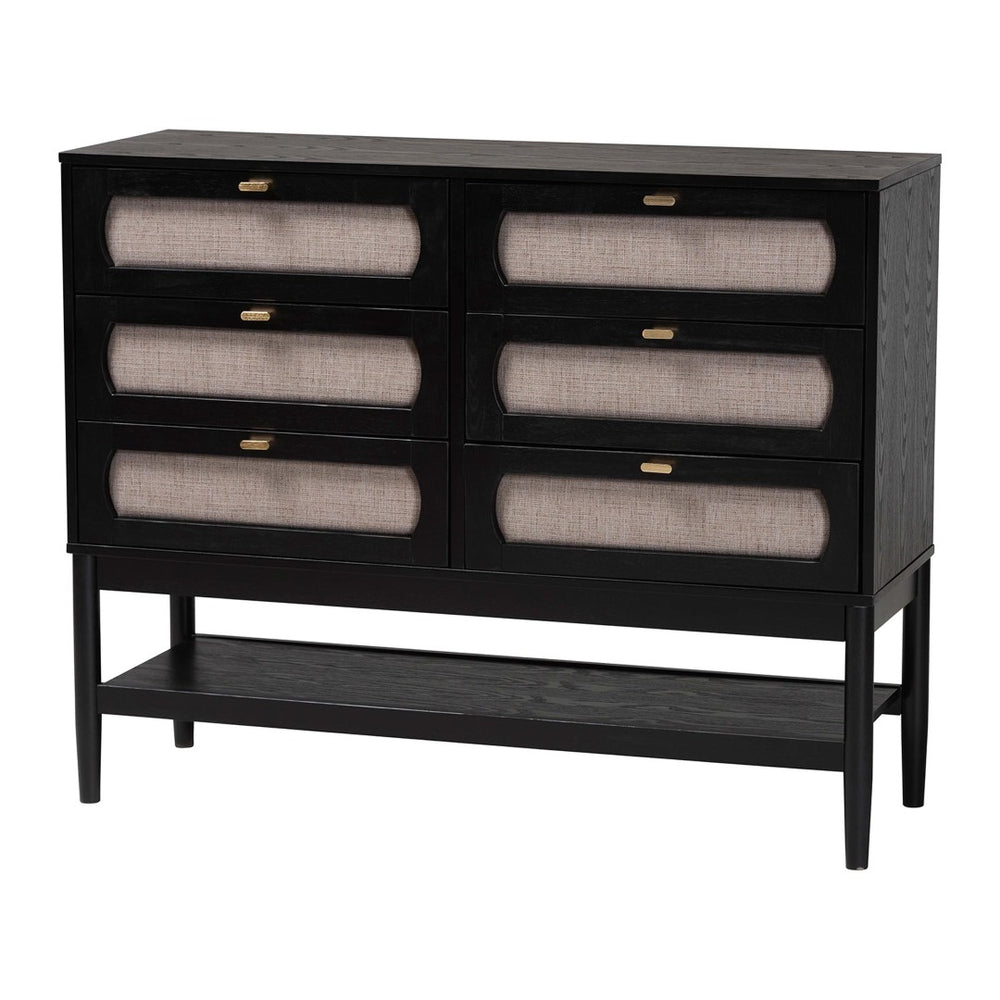 Baxton Studio Baxton Studio Shirin 6-Drawer Dresser in Beige Fabric & Black Wood - Mid-Century Modern Storage Solution MG9013-Sand Stone-FG2203-2/Black-6DW-Dresser