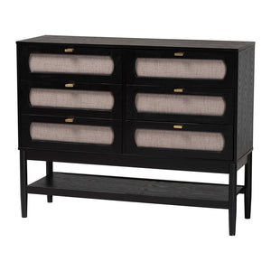Baxton Studio Baxton Studio Shirin 6-Drawer Dresser in Beige Fabric & Black Wood - Mid-Century Modern Storage Solution MG9013-Sand Stone-FG2203-2/Black-6DW-Dresser