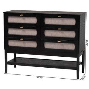 Baxton Studio Baxton Studio Shirin 6-Drawer Dresser in Beige Fabric & Black Wood - Mid-Century Modern Storage Solution MG9013-Sand Stone-FG2203-2/Black-6DW-Dresser