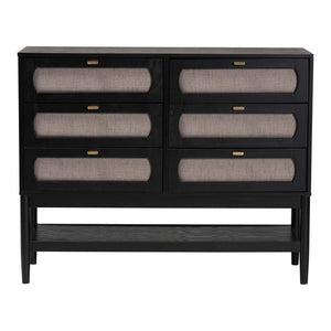 Baxton Studio Baxton Studio Shirin 6-Drawer Dresser in Beige Fabric & Black Wood - Mid-Century Modern Storage Solution MG9013-Sand Stone-FG2203-2/Black-6DW-Dresser